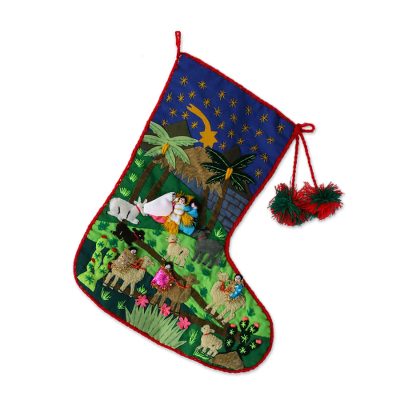 Applique Christmas stocking, 'Andean Nativity' - Christmas Stocking