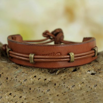 Men's leather wristband bracelet, 'Kintampo Days' - Mens Leather Bracelet