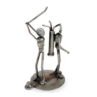 Iron statuette, 'Rustic Golfer' - Recycled Metal Figurine