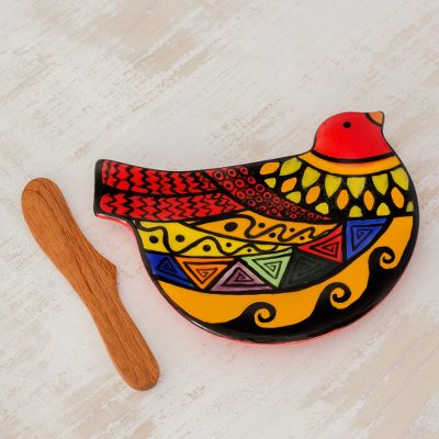 Ceramic canape plate 'Flight of the Peace Dove' - Colourful Ceramic Bird Canape Plate and Spreader