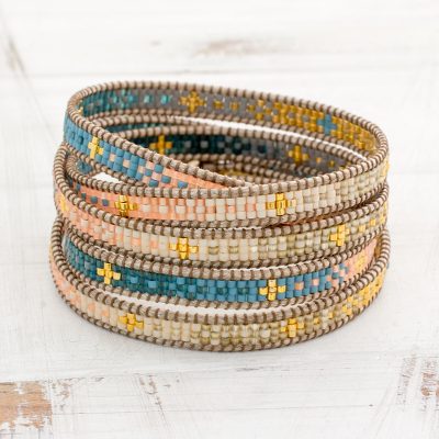 Glass beaded wrap bracelet, 'Cerro de la Cruz in Blue' - Beaded Wrap Bracelet