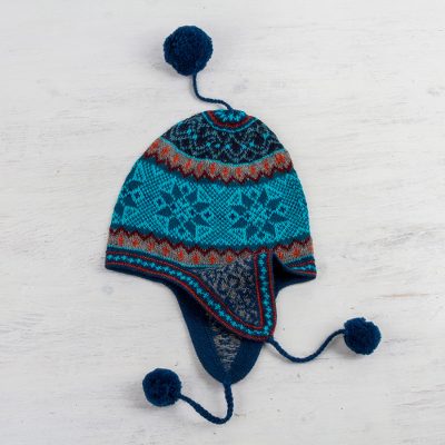 100% alpaca chullo hat, 'Andean Snowflakes' - Alpaca Chullo Hat