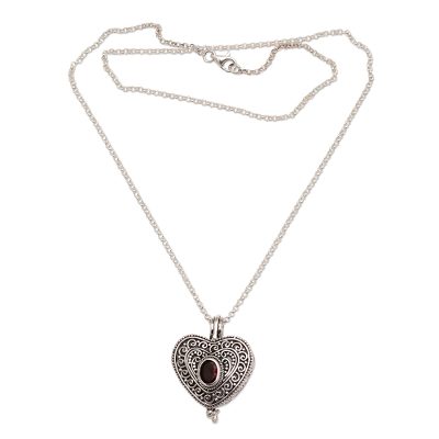 Garnet locket necklace 'Always in my Heart' - Garnet and Sterling Silver Heart Locket Necklace
