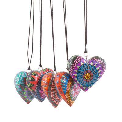 Wood ornaments, 'Alebrije Hearts' (set of 5) - Painted Wood Heart Ornaments