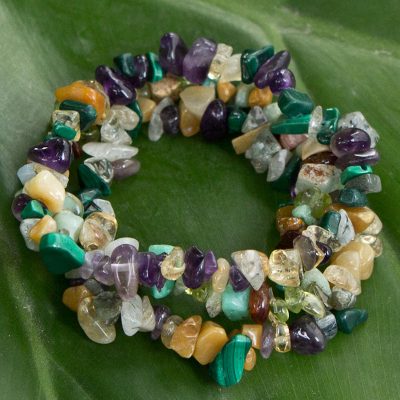 Multi-gemstone beaded stretch bracelets, 'Flowery Trio' (set of 3) - Stretch Gemstone Bracelets