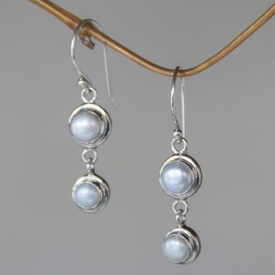 Pearl dangle earrings, 'Two Full Moons' - Sterling Silver Cultured Freshwater Pearl Dangle Earrings
