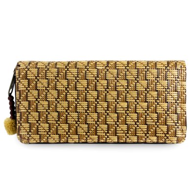 Paper and cotton wallet, 'Gingham' - Chequered Earth Clutch Wallet
