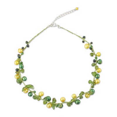 Cultured pearl and peridot strand necklace, 'Tropical Elite' - Handmade Cultured Pearl and Peridot Necklace