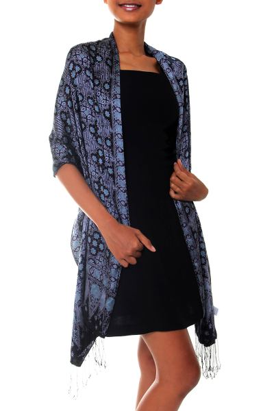 Silk batik shawl, 'Java Sea' - Silk batik shawl