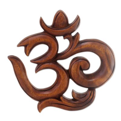 Wood relief panel, 'Sacred Om' - Wood relief panel