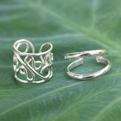 Sterling silver ear cuff earrings, 'Sleek Filigree' (pair) - Sterling silver ear cuff earrings (Pair)