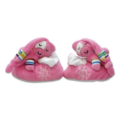 UNICEF baby slippers, 'Plush Pal' (pink) - Pink Plush UNICEF Baby Slippers with Gift Box