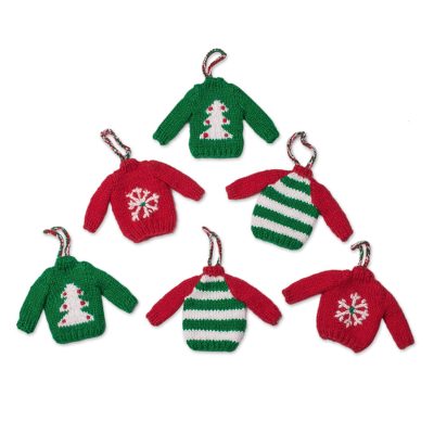 Knit ornaments, 'Holiday Jumper' (set of 6) - Knit Mini Jumper Ornaments from Peru (Set of 6)
