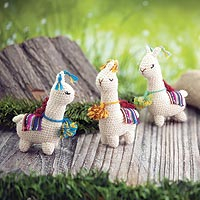 Crocheted wool ornaments, 'Little Llamas' (set of 3) - Hand Crocheted Wool Llama Ornaments (Set of 3)