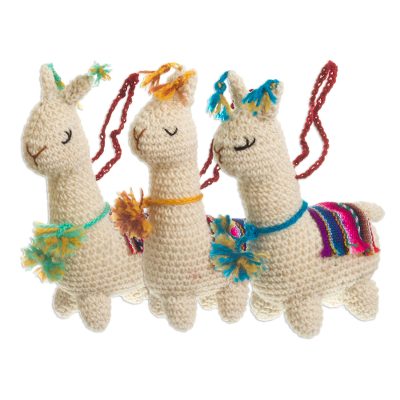 Crocheted wool ornaments, 'Little Llamas' (set of 3) - Hand Crocheted Wool Llama Ornaments (Set of 3)