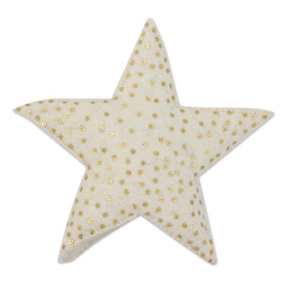 Wool tree top star, 'Message from the Sky' - Star Shaped Christmas Tree Top Ornament with Sequins