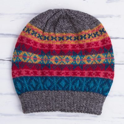 100% alpaca hat, 'Multicolored Inca' - Multicolored Knit 100% Alpaca Hat from Peru