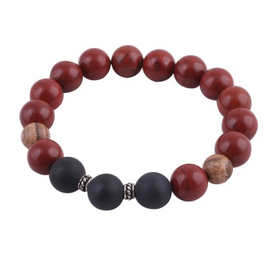 Jasper and onyx beaded stretch bracelet,