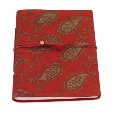 Handmade paper journal, 'Paisley Memories' - 60 Page Paisley Journal with Handmade Paper from India