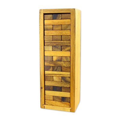 Wood stacking game, 'Tower Delight' - Wood Stacking Tower Game with Box from Thailand