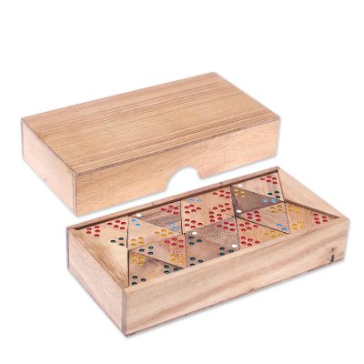 Wood domino set, 'Triple Threat' - Wood 3-Sided Domino Set Crafted in Thailand