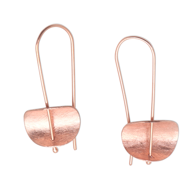 Rose gold plated sterling silver earrings, 'Urban Minimalism' - Modern Rose Gold Plated Sterling Silver Drop Earrings