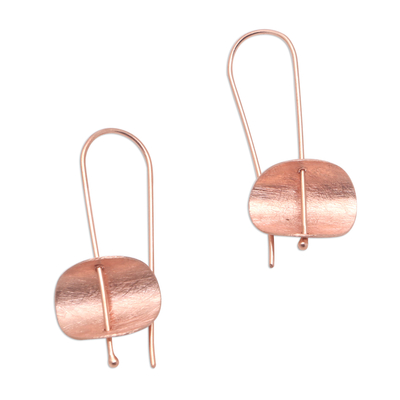Rose gold plated sterling silver earrings, 'Urban Minimalism' - Modern Rose Gold Plated Sterling Silver Drop Earrings
