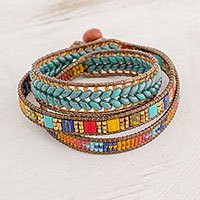 Glass beaded wrap bracelet, 'Colors of Hope' - Multicolored Glass Beaded Wrap Bracelet from Guatemala