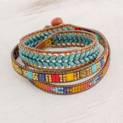 Glass beaded wrap bracelet, 'Colors of Hope' - Multicolored Glass Beaded Wrap Bracelet from Guatemala