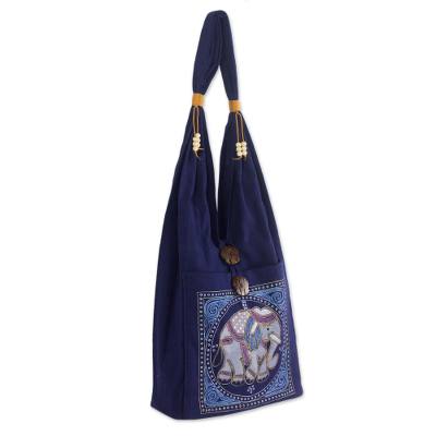 Cotton handbag, 'Lucky Elephant' - Handcrafted Cotton Shoulder Bag