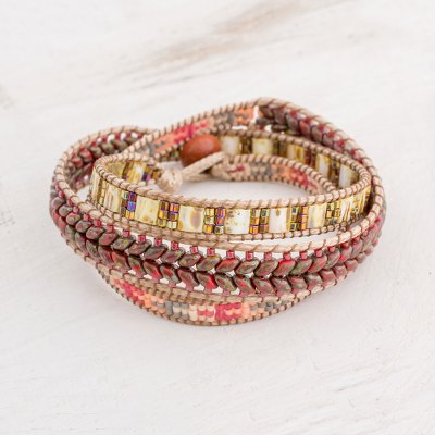 Glass beaded wrap bracelet, 'Eternal Hope' - Handcrafted Glass Beaded Wrap Bracelet from Guatemala