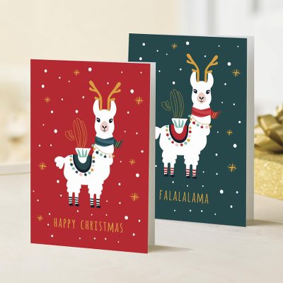 UNICEF holiday greeting cards, 'FaLaLaLama' (set of 10) - UNICEF Holiday Cards with Llamas (Set of 10)