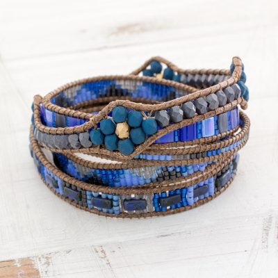 Glass beaded wrap bracelet, 'Country Skies' - Colorful Glass Beaded Wrap Bracelet from Guatemala