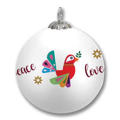 UNICEF glass ornament 'Peaceful Dove'  - Dove Glass Ornament with Peace, Joy, Love