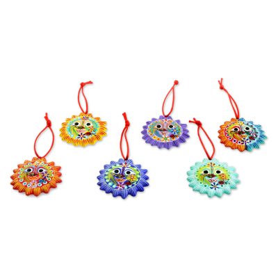 Ceramic ornaments, 'Old Sol' (set of 6) - Fair Trade Christmas Ceramic Ornaments (Set of 6)
