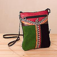 Leather sling, 'Cusco Traveler' - Llama-Themed Multicolored Leather Sling from Peru