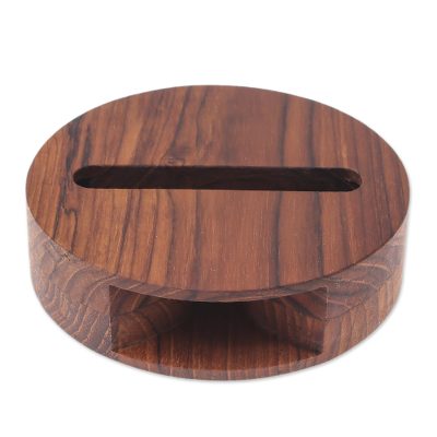Teakwood phone speaker, 'Sleek Sounds' - Round Teakwood Phone Speaker from Thailand