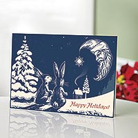 UNICEF Christmas greeting cards, 'December's Moon (pack of 10) - UNICEF Rabbit Motif Christmas Cards (pack of 10)