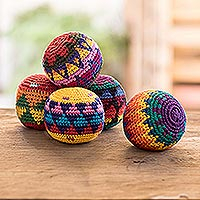 Cotton hacky sacks, 'Rainbow Game' (set of 5) - Crocheted Cotton Hacky Sacks (Set of 5)