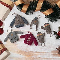Wool ornaments, 'Eco Winter Jumpers' (set of 6) - Wool Ornaments from Peru (Set of 6)