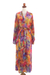 Batik rayon robe, 'Sunset Grove' - Red Orange Batik Print Long Sleeved Rayon Robe with Belt