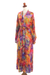 Batik rayon robe, 'Sunset Grove' - Red Orange Batik Print Long Sleeved Rayon Robe with Belt