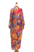 Batik rayon robe, 'Sunset Grove' - Red Orange Batik Print Long Sleeved Rayon Robe with Belt