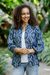 Denim shirt jacket, 'Brocade Flowers' - Woven Cotton Button-Up Shirt Jacket from Java