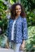 Denim shirt jacket, 'Brocade Flowers' - Woven Cotton Button-Up Shirt Jacket from Java
