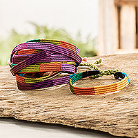 Macrame wristbands, 'Rainbow' (Set of 15) - Set of 15 Multicolour Macrame Wristbands Made in Guatemala