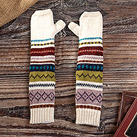 100% baby alpaca fingerless mittens, 'Vintage Stripes' - colourful Peruvian 100% Baby Alpaca Fingerless Mittens