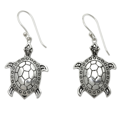 Sterling silver earrings, 'Turtle of the Sea' - Handcrafted Silver Turtle Earrings