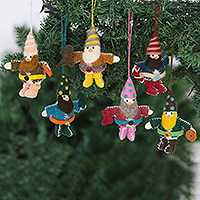 Felted Wool Ornaments 'Glad Tiding Gnomes' - Handcrafted Wool Felt Gnome Ornaments (Set of 6)