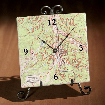 Personalized marble tile map clock, 'My Town' - Personalized Marble Tile Clock with Map of Your Town 